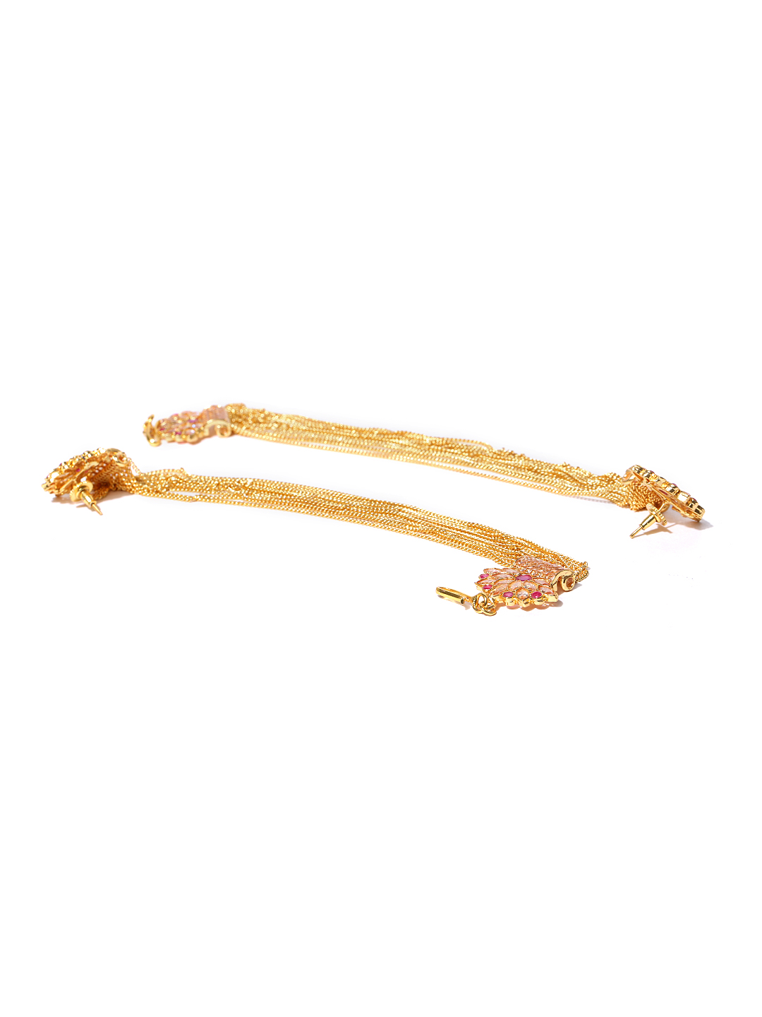 YouBella Gold-Toned Floral Studs with Ear Chains